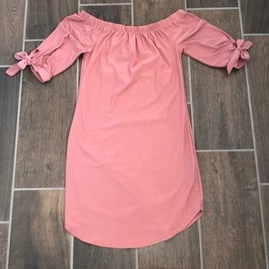 Pink Over the Shoulder 1/2 Sleeve Summer Dress